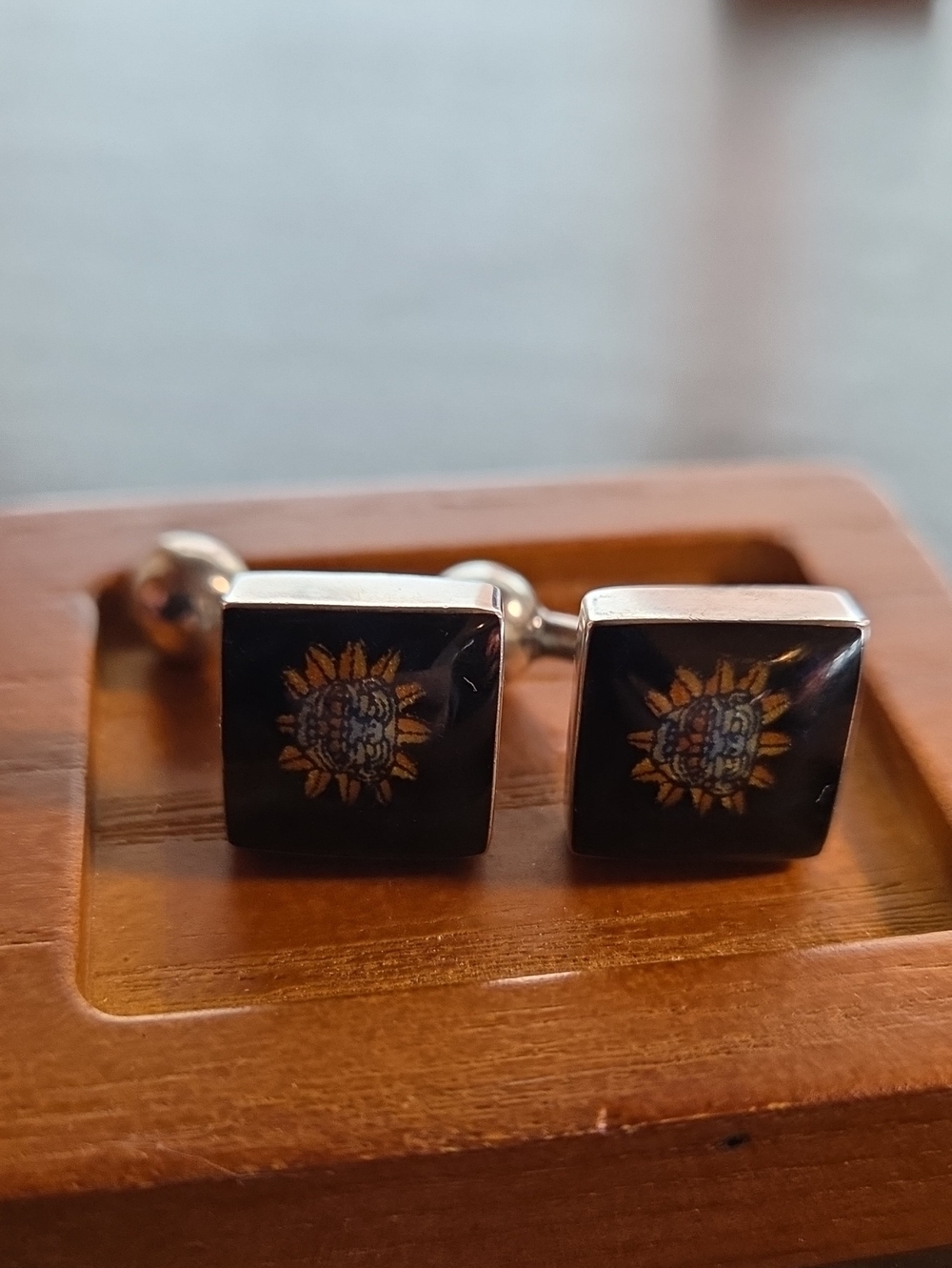 Sterling Silver & Enamel Aztec Cufflinks